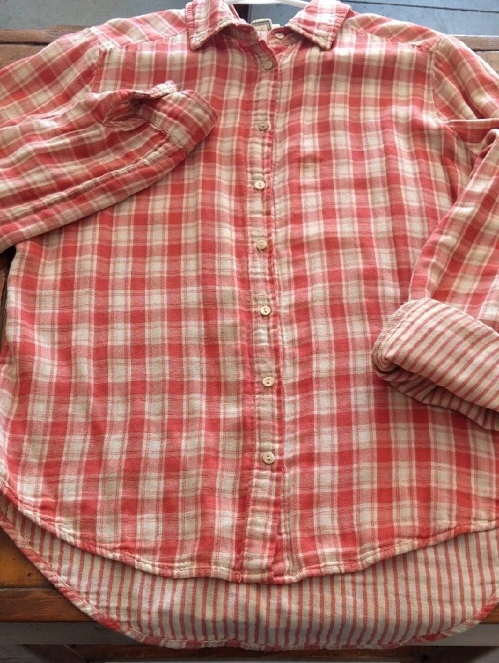 White Crow Coral,Orange& Cream Plaid Button-Down Shirt - Picture 10 of 11